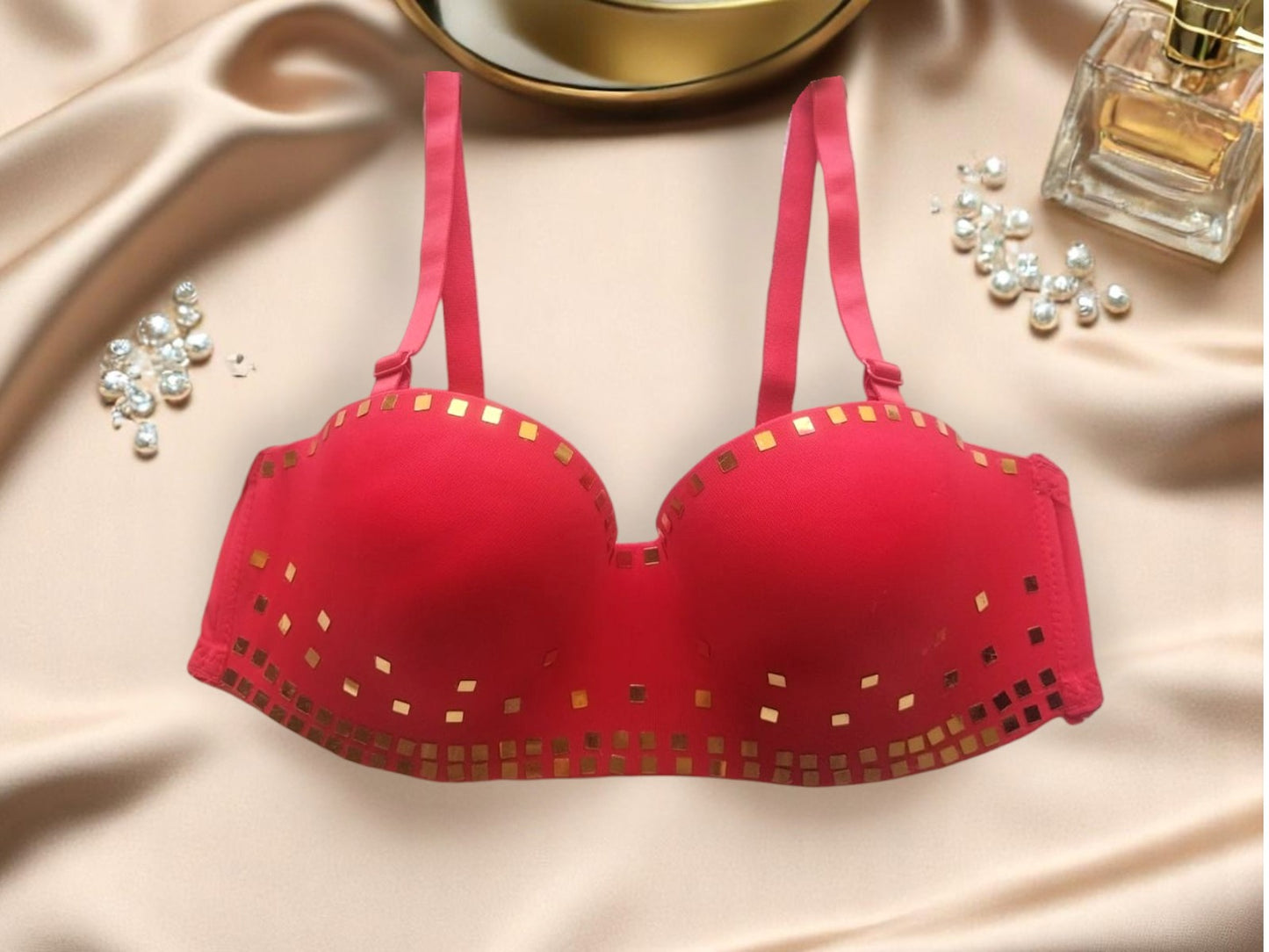 Red Push-Up Bra with Gold Details – Sexy Lingerie